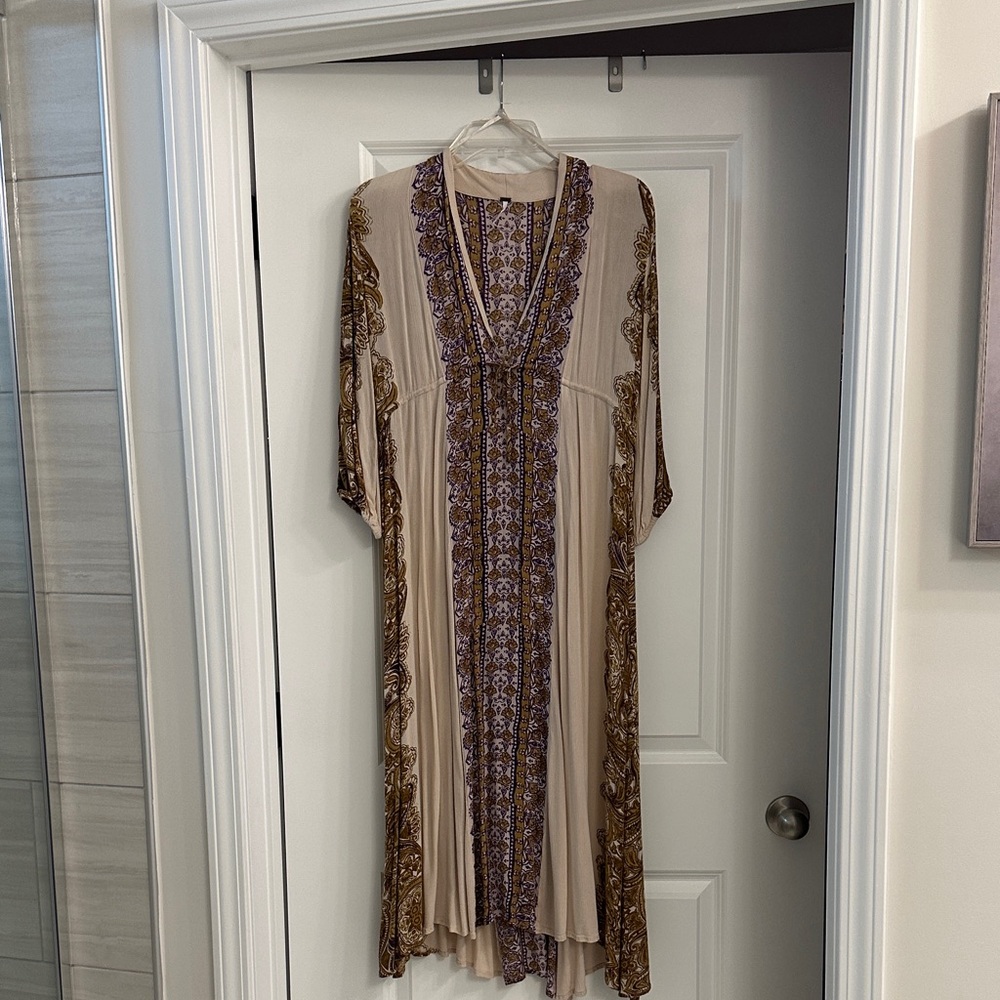 Free People Beige and Brown Patterned Maxi Dress